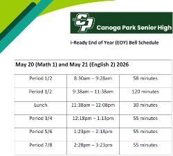 Bell Schedule for the End of Year iReady Testing